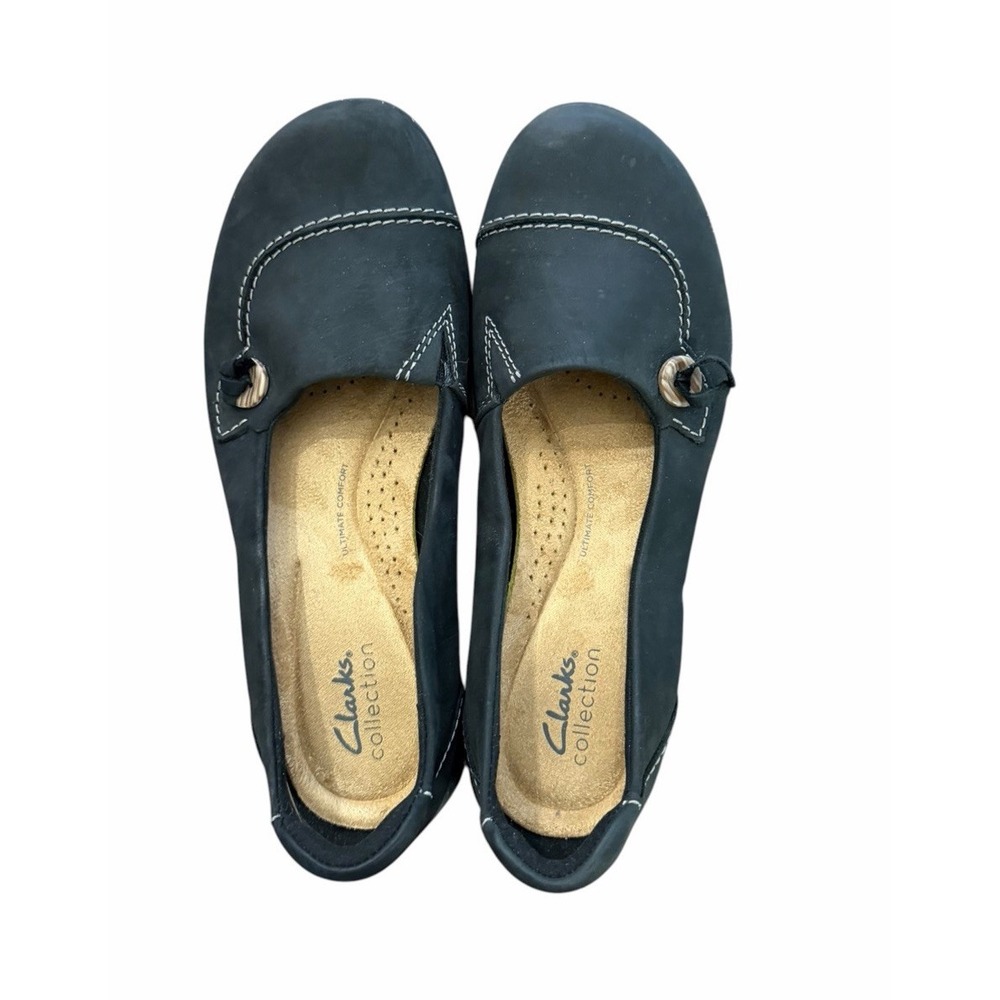 Clarks Women's Roseville Sky Slip-On Loafers in Black Sz 8 Comfort Botton Toggle